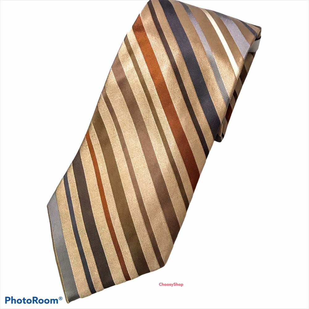 NWT Silk Tie Brown Tan Blue Striped